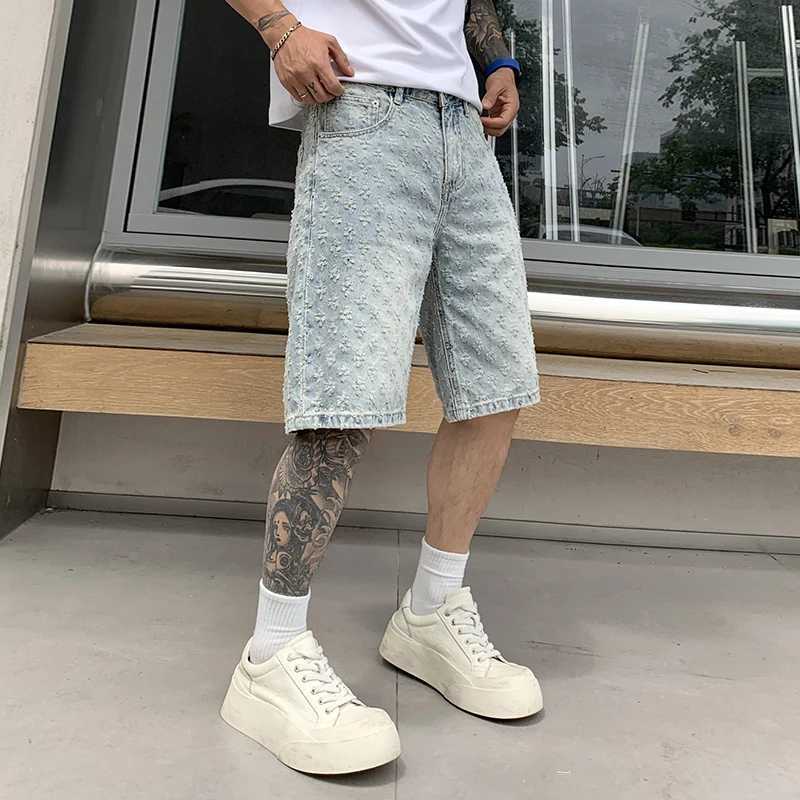 bg9377 American retro tide jacquard denim shorts men gangster handsome summer thin section senior sense of five in the trousersT250603