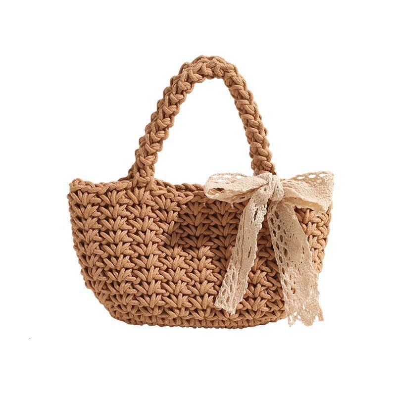 designer Summer Straw Woven Bag for Women, Stylish Bowknot Handheld Bucket Bag, Trendy Fashion Scarf Beach Vacation Woven Bag