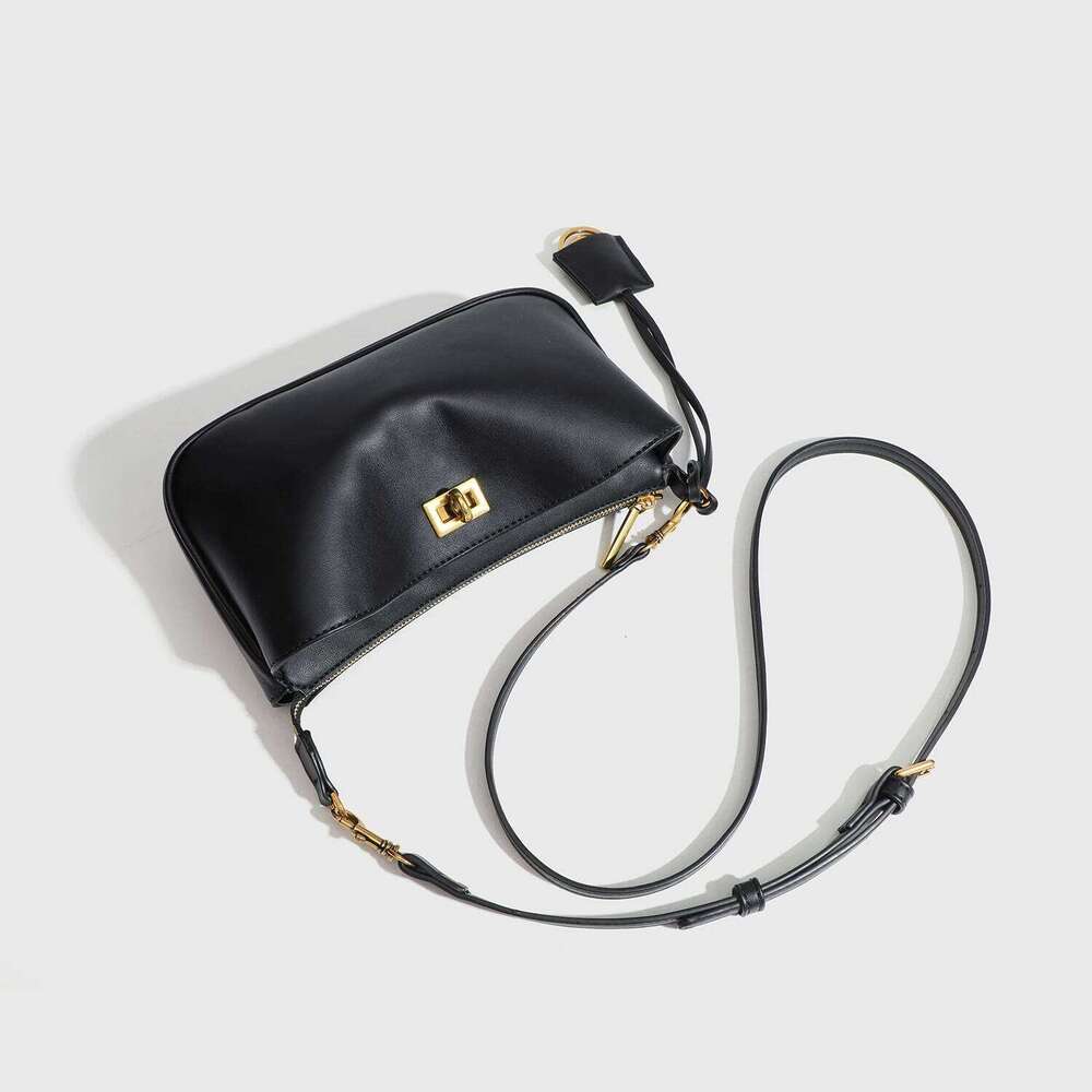 2025 Spring New Brand Rodeo Shoulder Leather Black Handbags Women Fashion Gold Buckle Underarm Bags