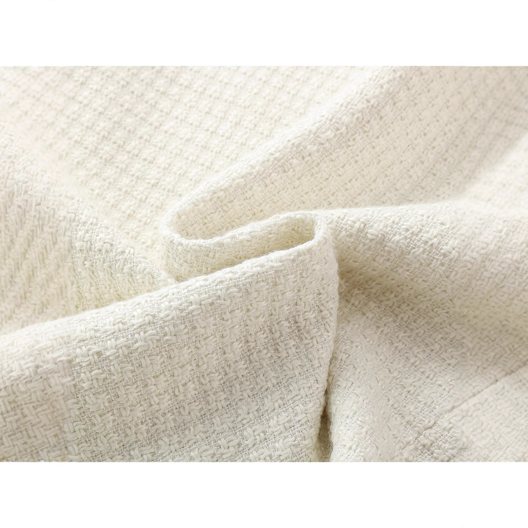 Off white tweed dress spring / autumn womens dress tassel ladies slim bottoming dress one-piece 240625