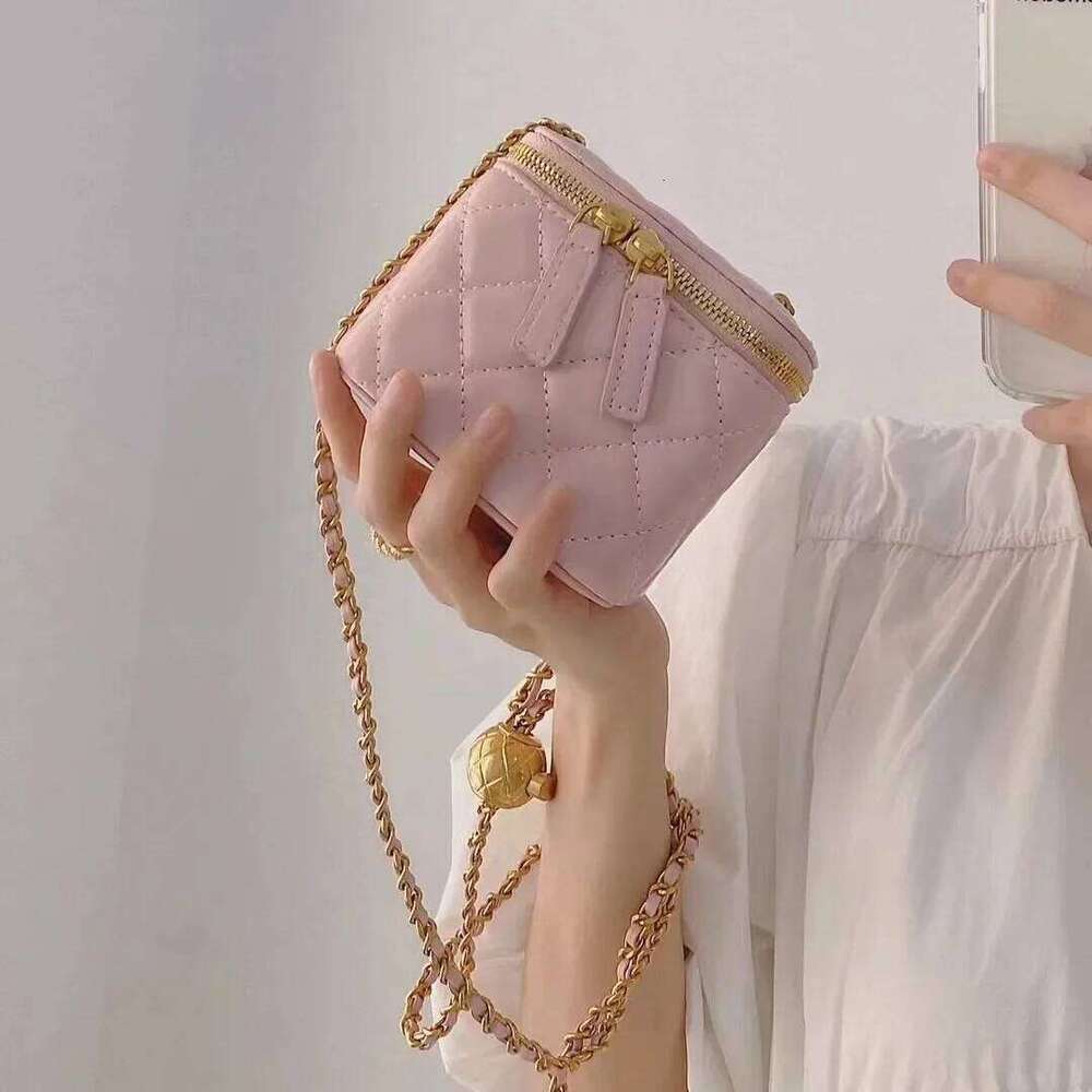 Versatile Tweed Styleargyll Chain Handle Double Ball Box Small Square Trendy Single Shoulder Slant Cross Makeup Bag