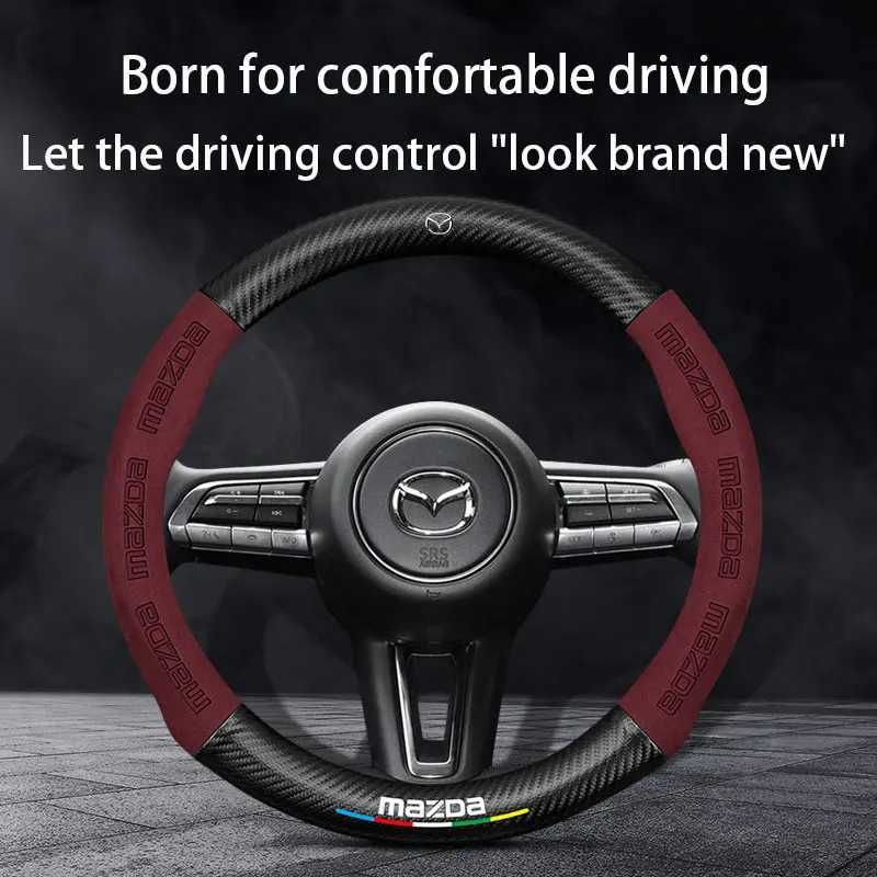 Car Suede Carbon Fiber Leather Steering Wheel Cover For Mazda CX-3 CX-4 CX-5 CX-7 CX-9 Mazda 3 Axela 6 Gh Gj Demio Car R250603