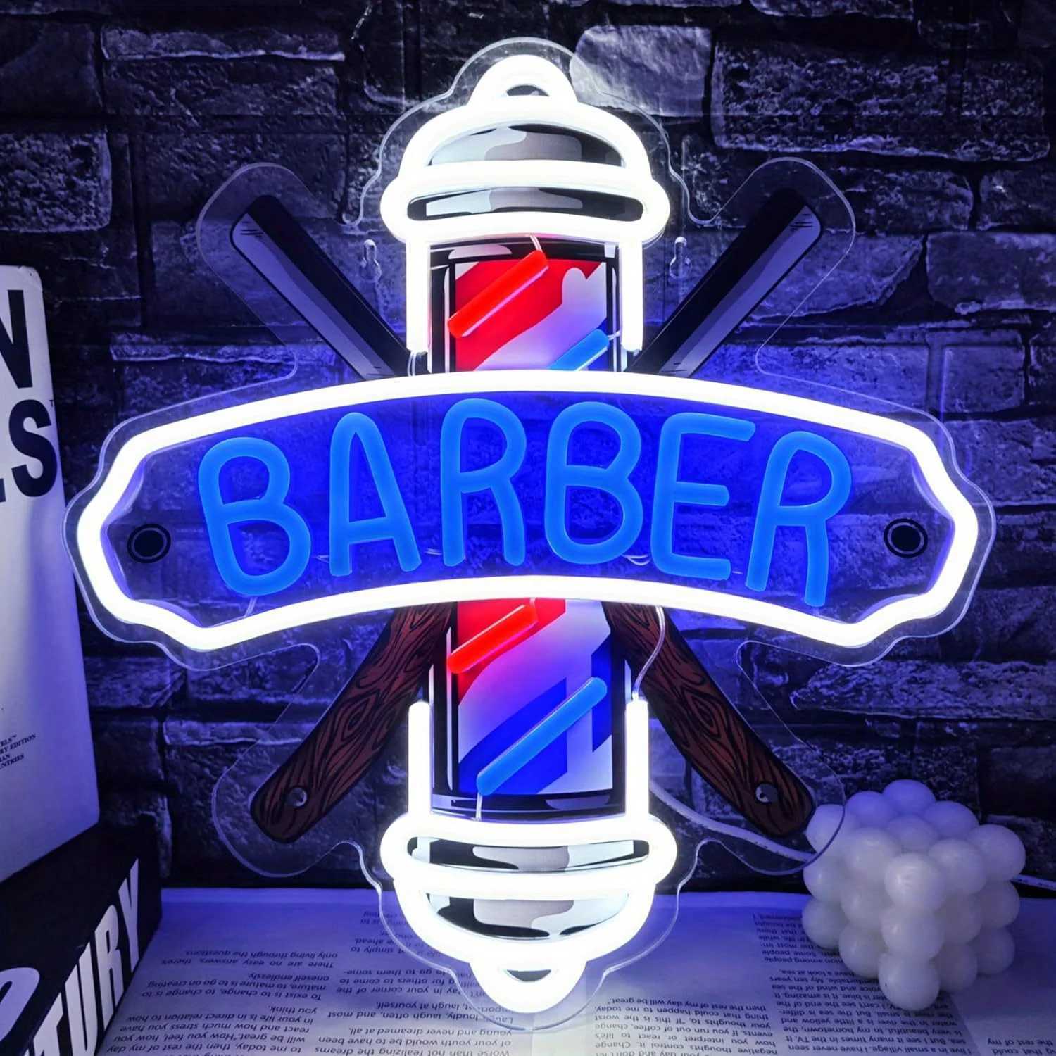 Barbershop Neon Sign Hair Salon Decor LED Lights Dimmable Barber Neon Man Hole Bar USB Powered Commercial Shop Sign Gift Barber XJ250602
