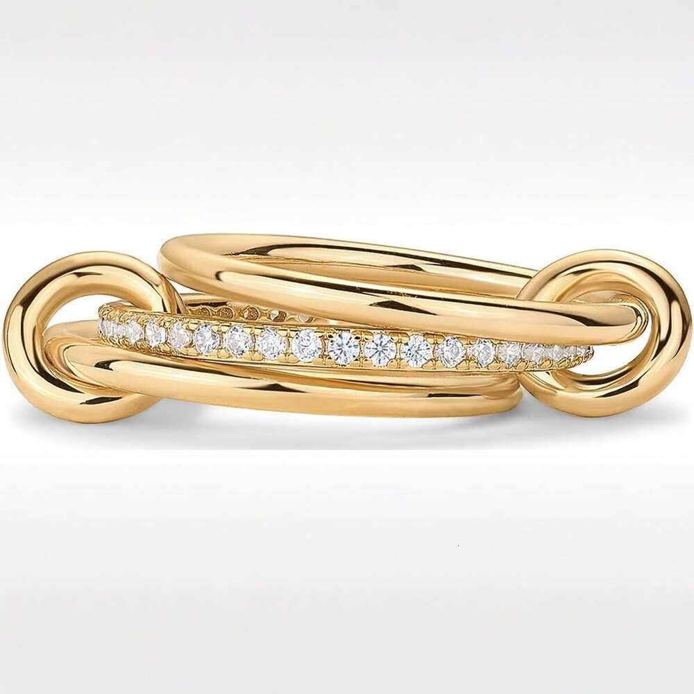 New Stacked Cubic Zirconia Thick Glossy Gold and Silver Double Ring