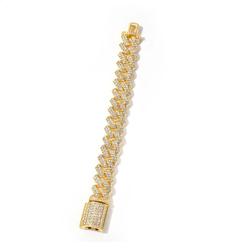 UWIN 18mm Zinc Alloy Cuban Chain Bracelet for Men Two Rows Bling Rhinestone Bracelets Fashion Hip Hop Jewelry for Drop 250530