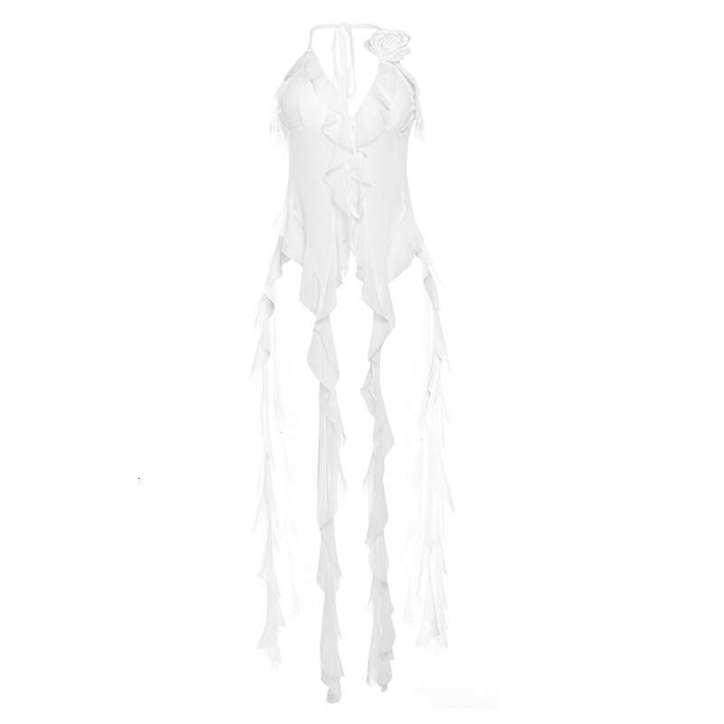 Spring Fashion Trend Women's New Halter Neck Backless Tie Mesh Slim Fit Tank Top B5