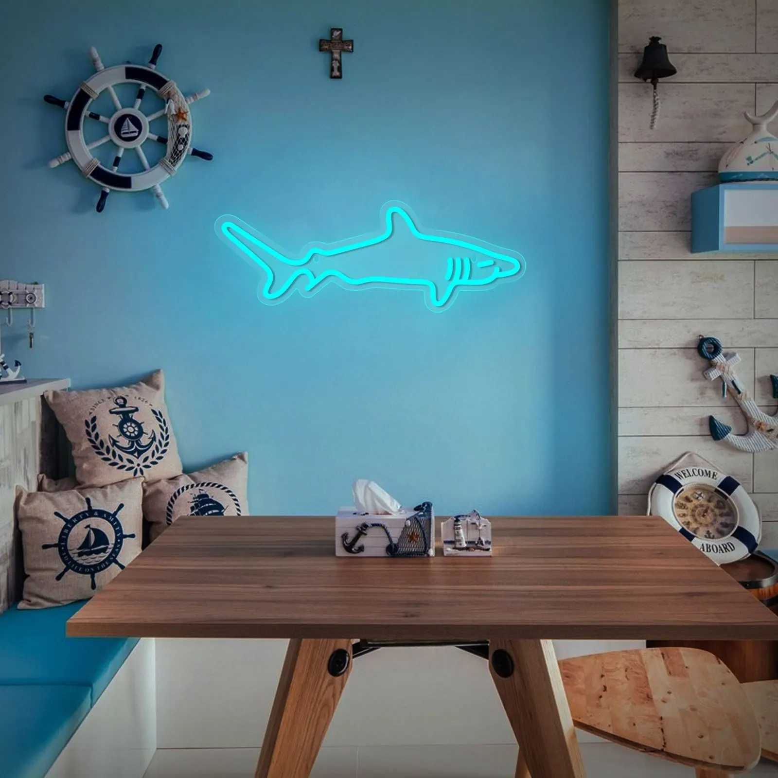 Shark Design LED Neon Light Sign USB Powered for Home Bedroom Aquarium Zoo Bar Club Pub Party Wall Art Decoration Hanging LightXJ250602