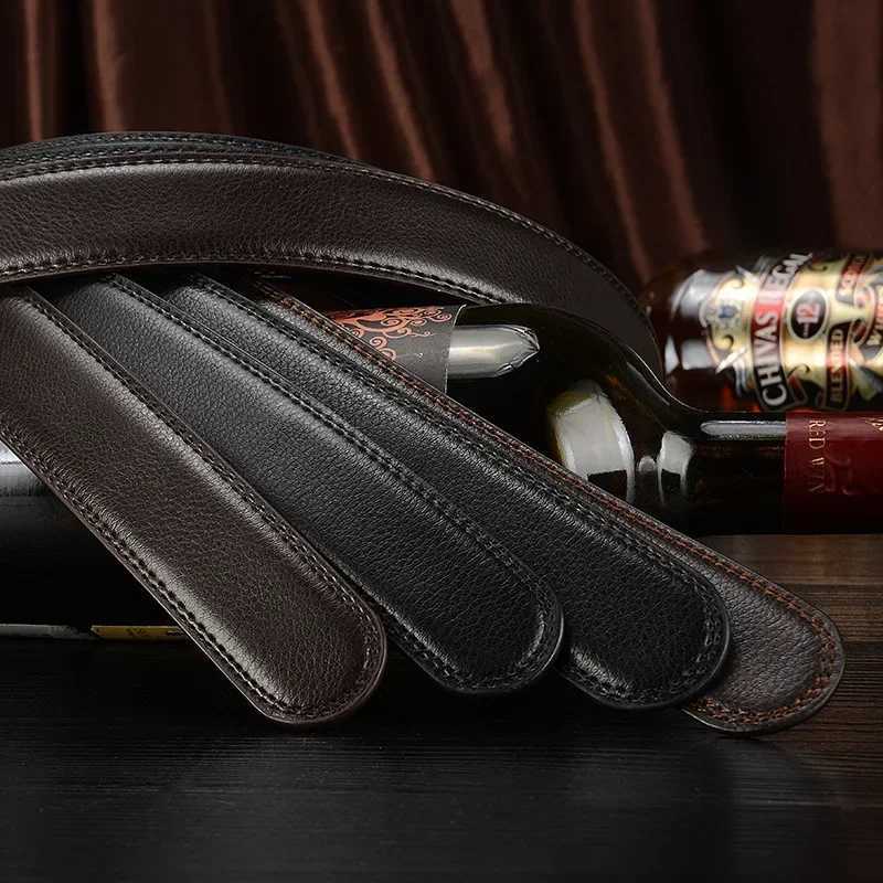 3cm 3.5cm New Fashionable Good Quality Luxury Genuine Leather No Buckle Belt Business Mens Automatic Buckle Cowhide Waist bandXJ250602