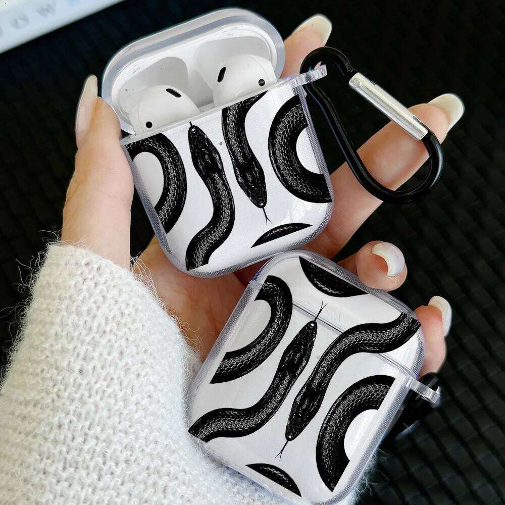 Simple Black Snake Design 4 3 1 2 Gen TPU Earbuds Case For Pro 2/Pro Cover with Keychain Accessory