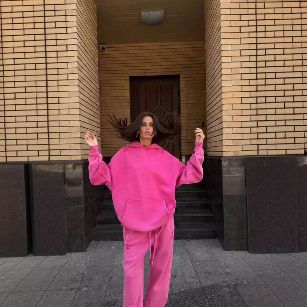 Boyfriend Style Oversized Long Sleeve Hoodie Sweatshirt For Women Trendy Straight Loose Sweatpants Set Women's High-End Fashion B5