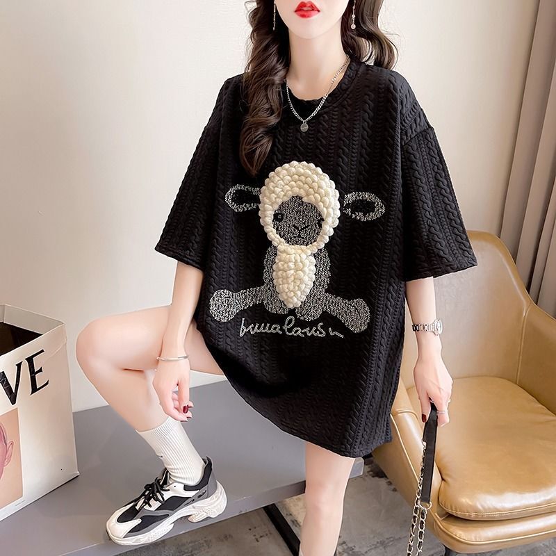 2025 New Spring and Summer T-shirt New 3D Little Sheep Women's Short Sleeve T-shirt, Summer New Fashion Half Sleeve Top Trendy Designer Solid Col