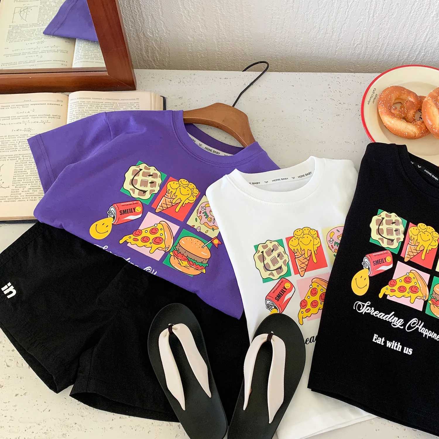 Boys Short Sleeve T-shirt Summer Children Top Boys Half Sleeve Burger Printed Cartoon Children Clothing T250603