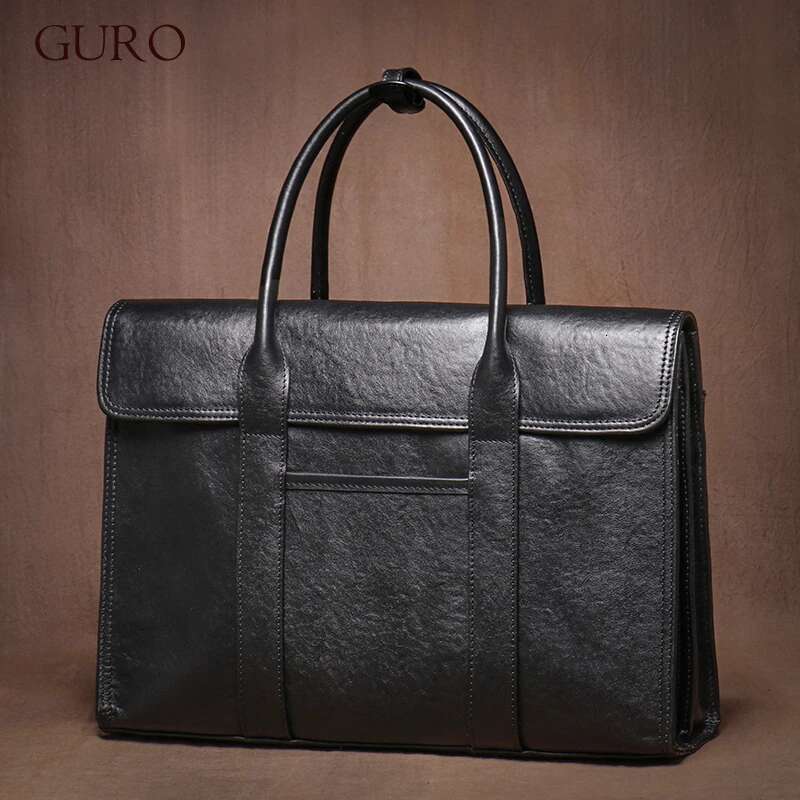 GURO Genuine Leather Handbag Men Higher Quality Natural Cowhide Executive Briefcase Daily Business Office File Laptop Bag