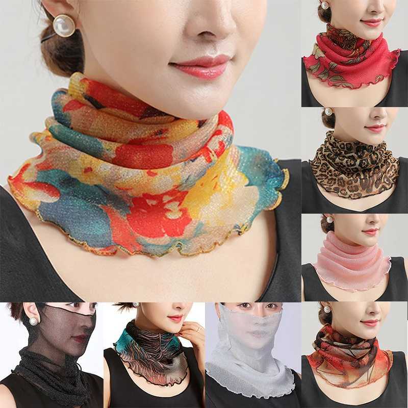 Spring Summer Chiffon Neck Collar Scarf Women Head Thin Sunscreen Variety Small Silk Anti-UV Scarf Mask Multi-Function Scarf W250602