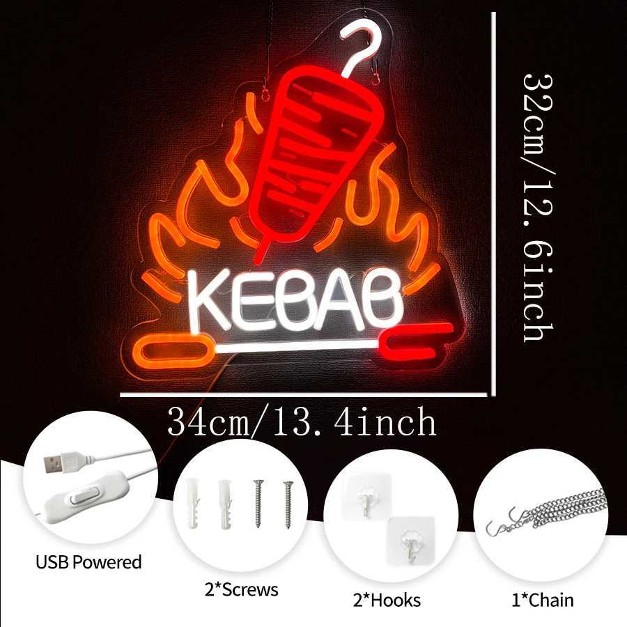Kebab Neon Sign Neon Lights Hanging Wall Art Decor for Doner Kebab Kabob Mediterranean Restaurant or Food Shop XJ250602