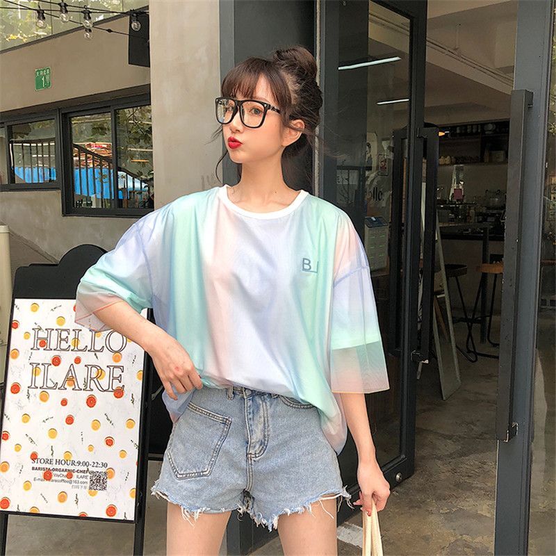 2025 new spring summer women's T-shirt new women's fake two-piece white T-shirt spring and summer Korean style short sleeved loose color gra