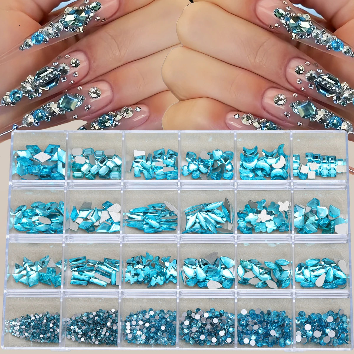 1 box of 24 grid mixed style flat -bottomed rhinestone suits color rhinestone multi -style nail art Rhein stone set different s 250528