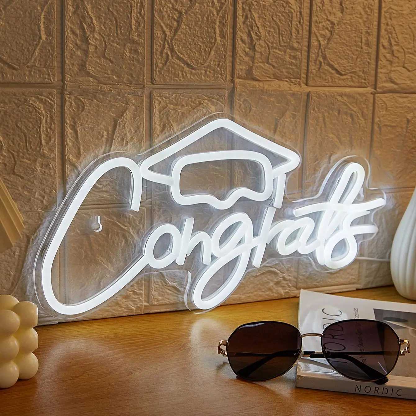 Chi-buy LED Neon Congrats USB Powered Neon Signs Night Light 3D Wall Art Game Room Bedroom Party Decor Lamp Signs XJ250602