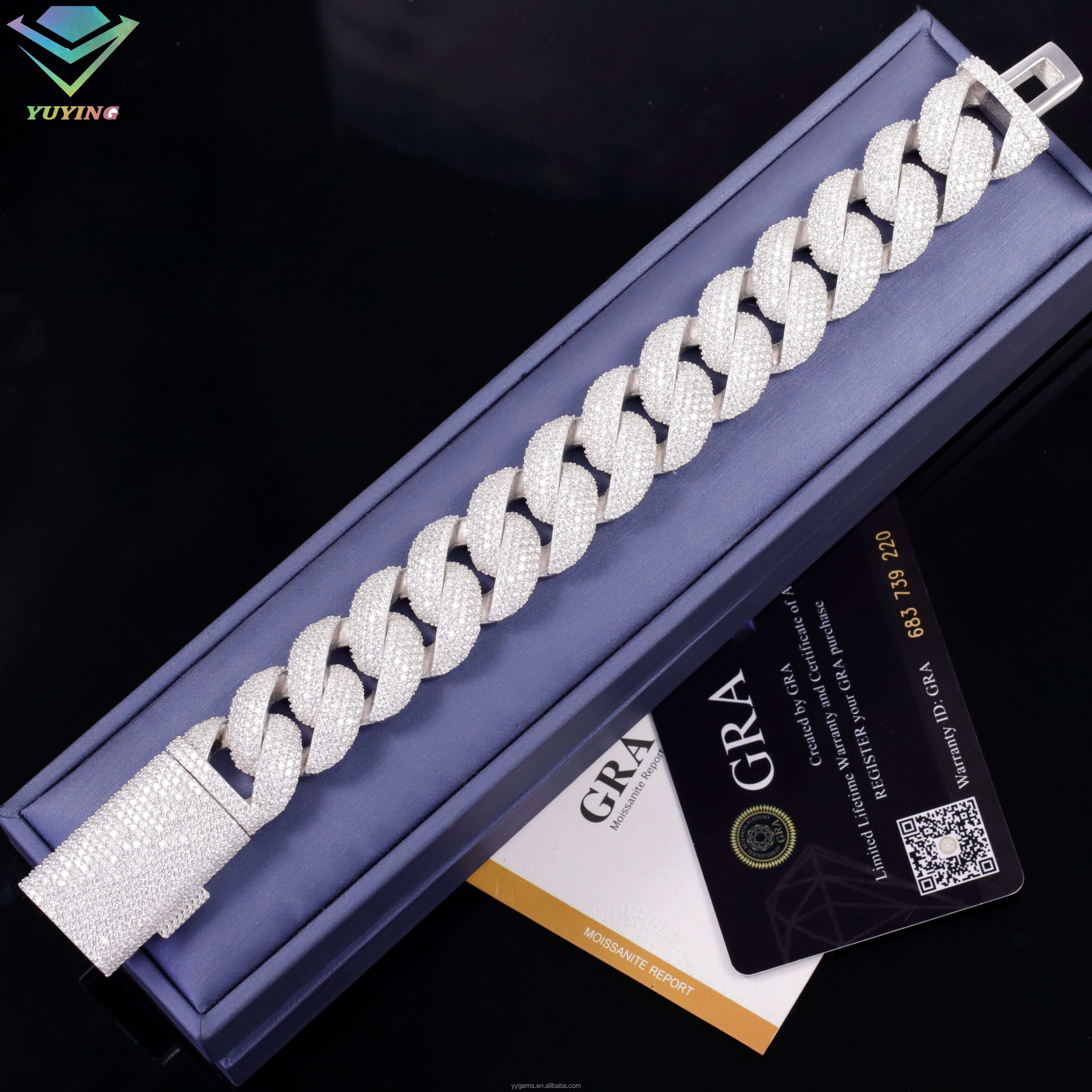 Full Ice Out 16mm S925 Silver White Gold Plated Moissanite Diamond Cuban Link Chains Mens Bracelet
