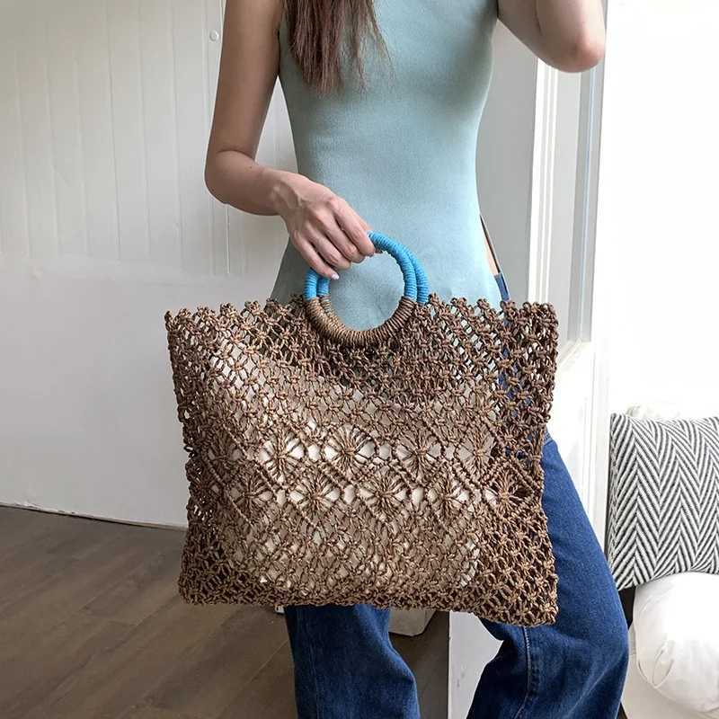 Summer Hollow Straw Beach Bag Handmade Woven Shoulder Bag Raffia Rattan Shopping Travel Bag Bohemian Braided Handbag Casual Tote M250603