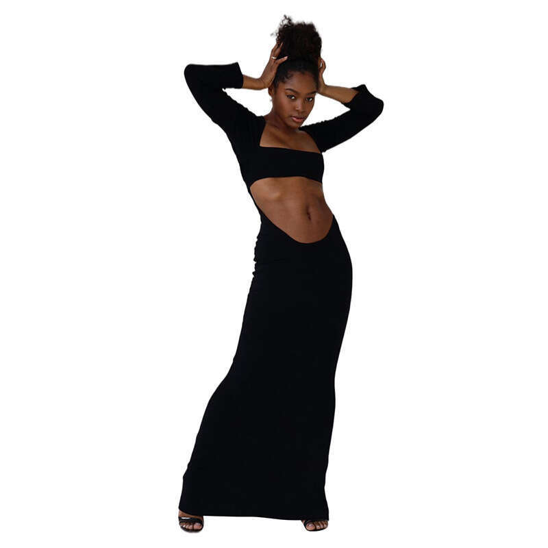 Summer Women's New Fashion Sexy Hollow Out Strapless Solid Color Bodycon Slim Fit Dress B5