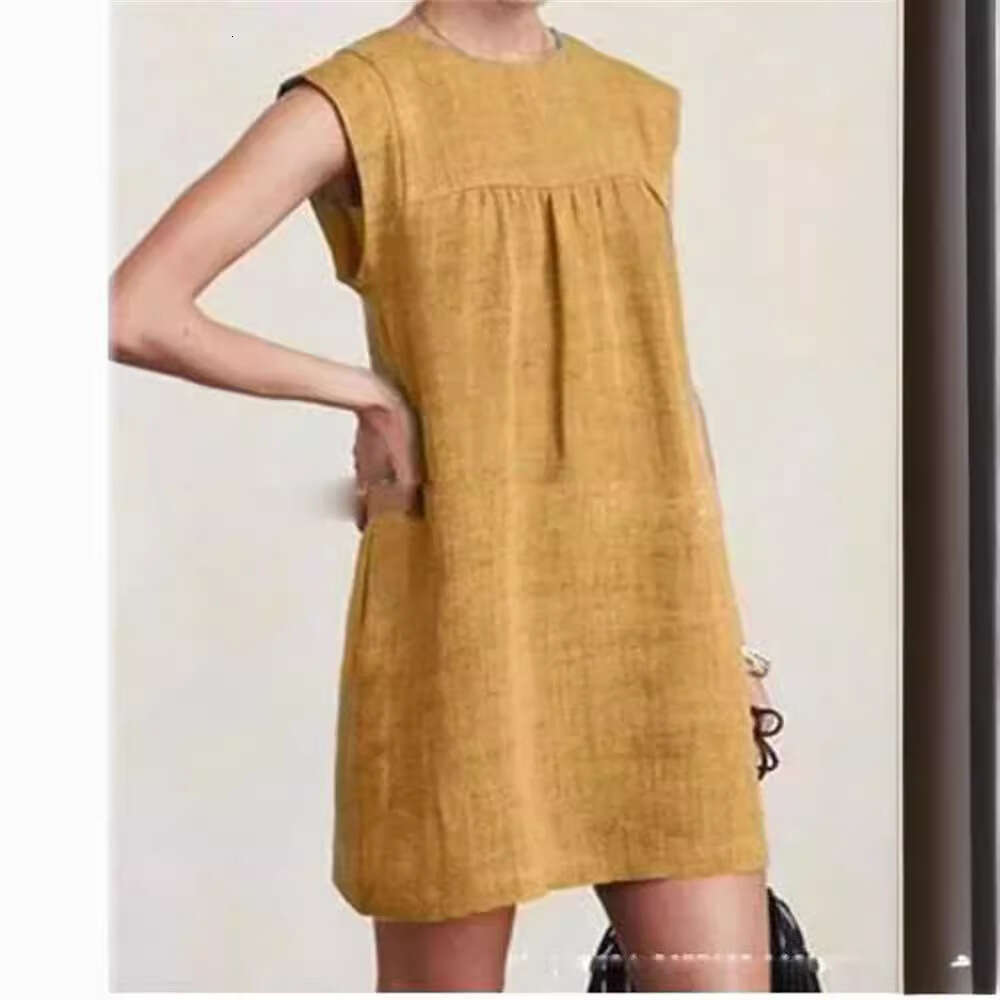 Fashion New Summer Loose Women's Casual Cotton Linen Solid Color Dress B5 b9