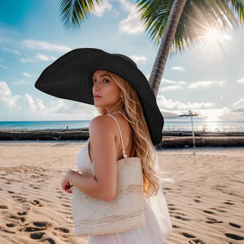 GEMVIE Oversized Straw Hat For Women Wide Brim Summer Sun Hat Packable Large Paper Beach Hat 2022 New Fashion W250602