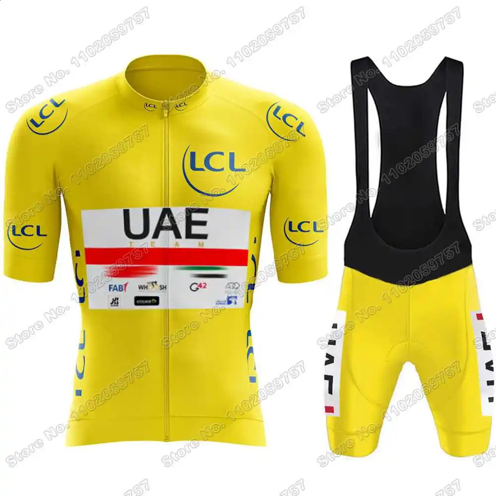 2025 Yellow Pink UAE Team Cycling Jersey Set Tadej Pogacar Cycling Clothing Men France TDF Road Bike Suit Bicycle Bib Shorts 250527