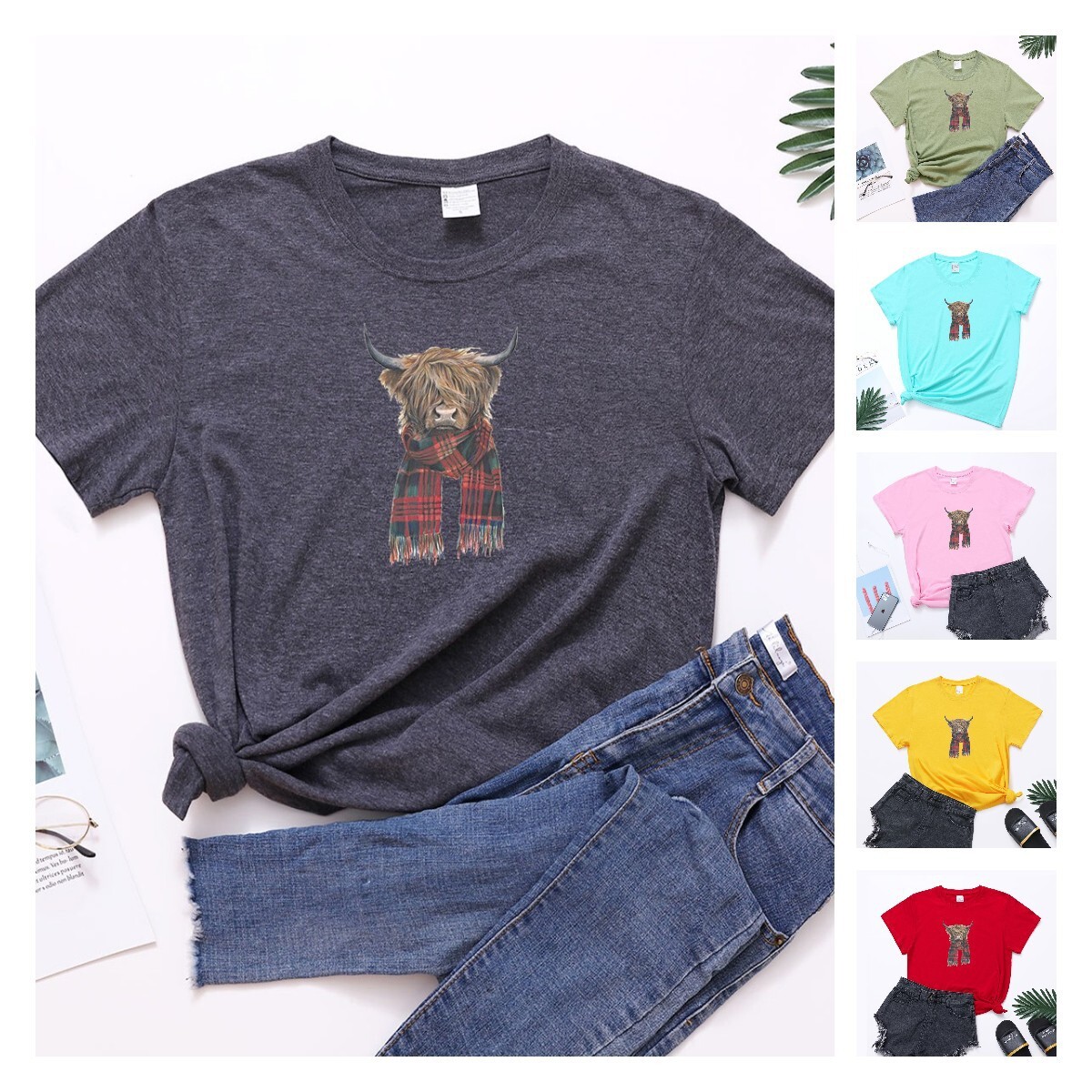 women's wear Duoduo Bull Head Scarf Short Sleeve Printed T-Shirt Women's Casual Wear