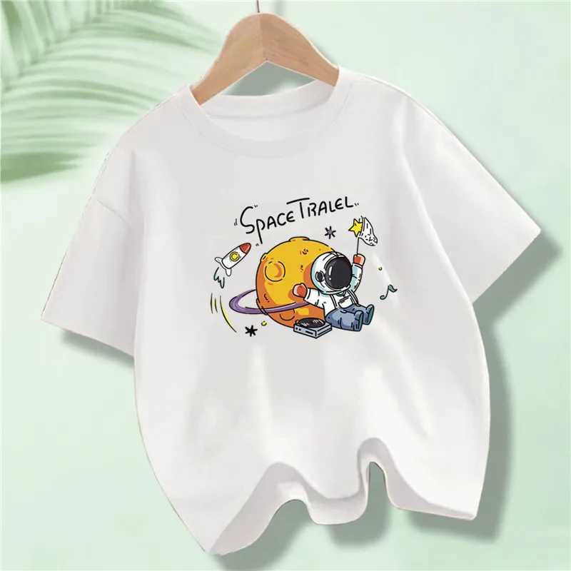 Kids Explore Space Astronaut Prints T-Shirt Boys Fashion Cotton T-Shirts Hip Hop Casual Cotton Tops T250603