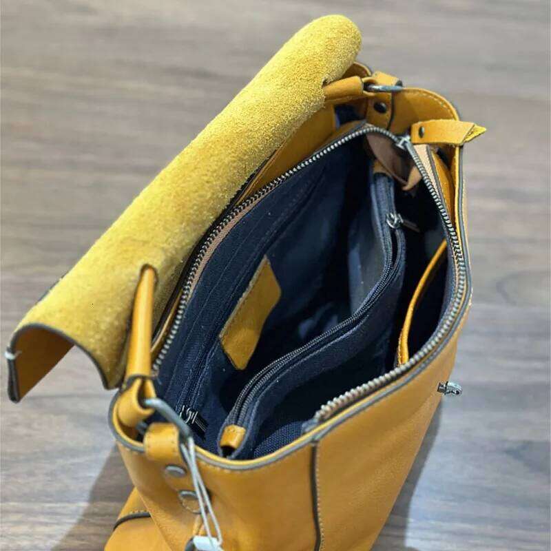 Johnature 2025 Autumn New Handmade Retro Genuine Leather Women's Bag Versatile Soft Cowhide Solid Color Shoulder Crossbody Bags