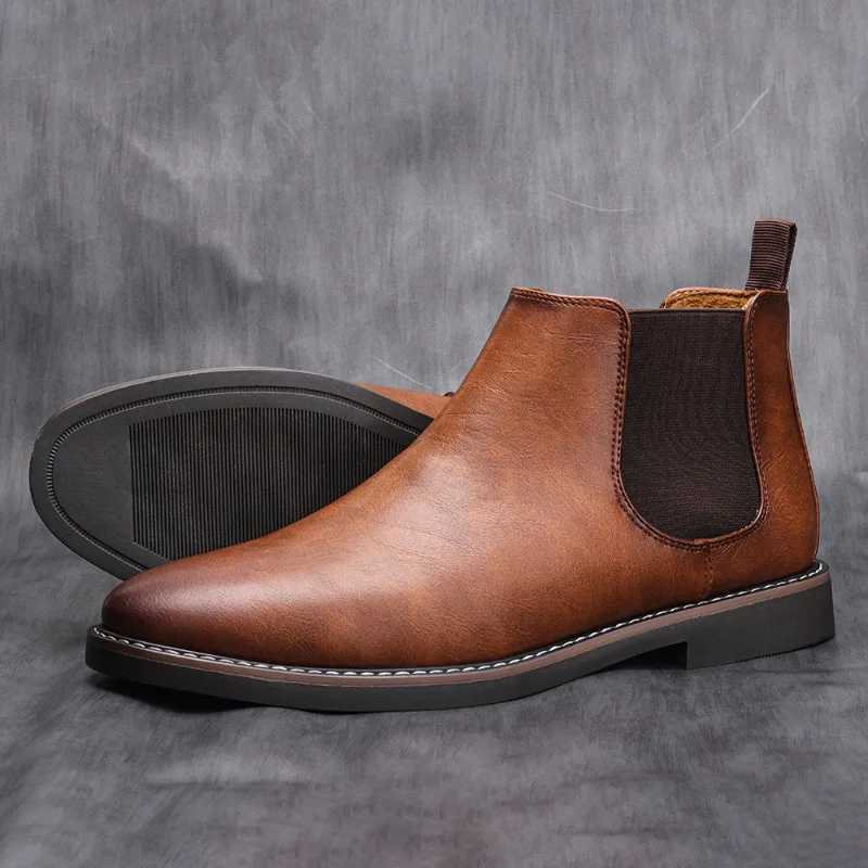 Mens Dress Boots Fashion Chelsea Boots Brand Business Casual Leather Boots British Style Short Boots for Men Ankle Boots Botas2024 XJ250602