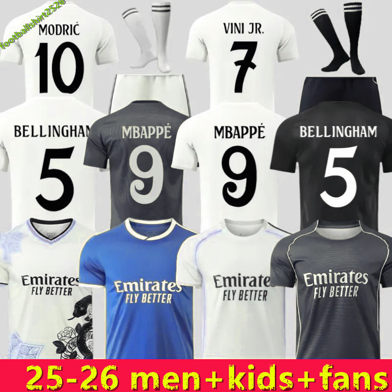 24 25 26 Real Madri newSoccer Jersey MBAPPE BELLINGHAM COURTOIS VINI JR ENDRICK VALVERDE Modric Arda Guler Tchouameni Rudiger Fans Player Football Shirts Kids kit