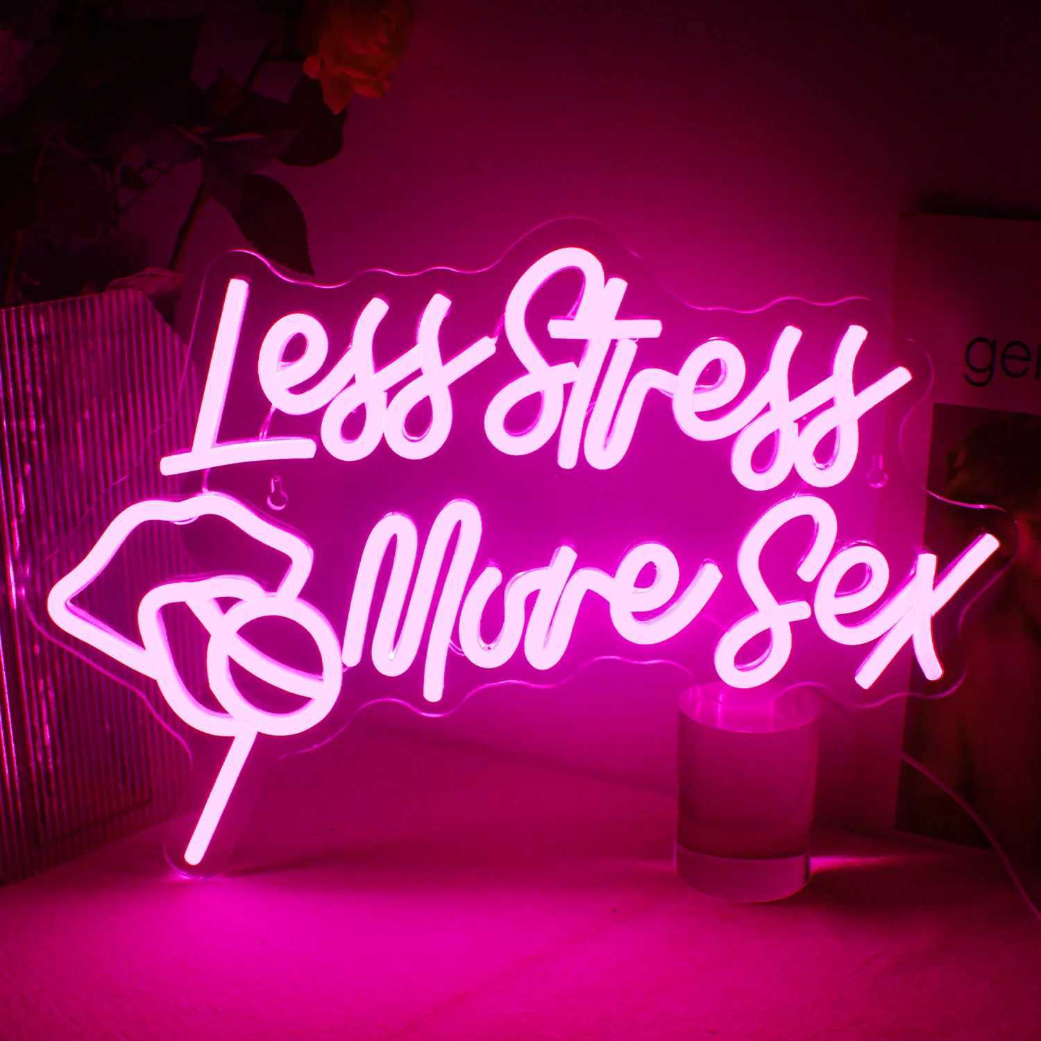 Less Stress More Sex Neon Sign Wall Decor Bedroom USB Neon Sign Lights Home Bar Hotel Cafe Birthday Party Man Cave LED NeonXJ250602