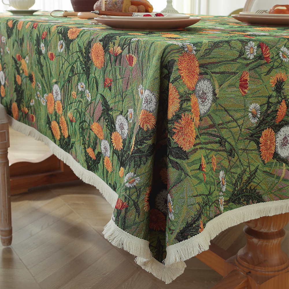 T0507 New Retro Oil Painting Style Tablecloth TV Cabinet Cover American Jacquard Cotton and Linen Cover Cloth Household Rectangular Tablecloth