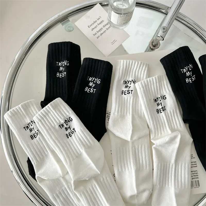 Women Crew Socks New Spring Summer Japanese Style Letter Embroidery Sports Socks Womens Breathable Girls White Socks T250602