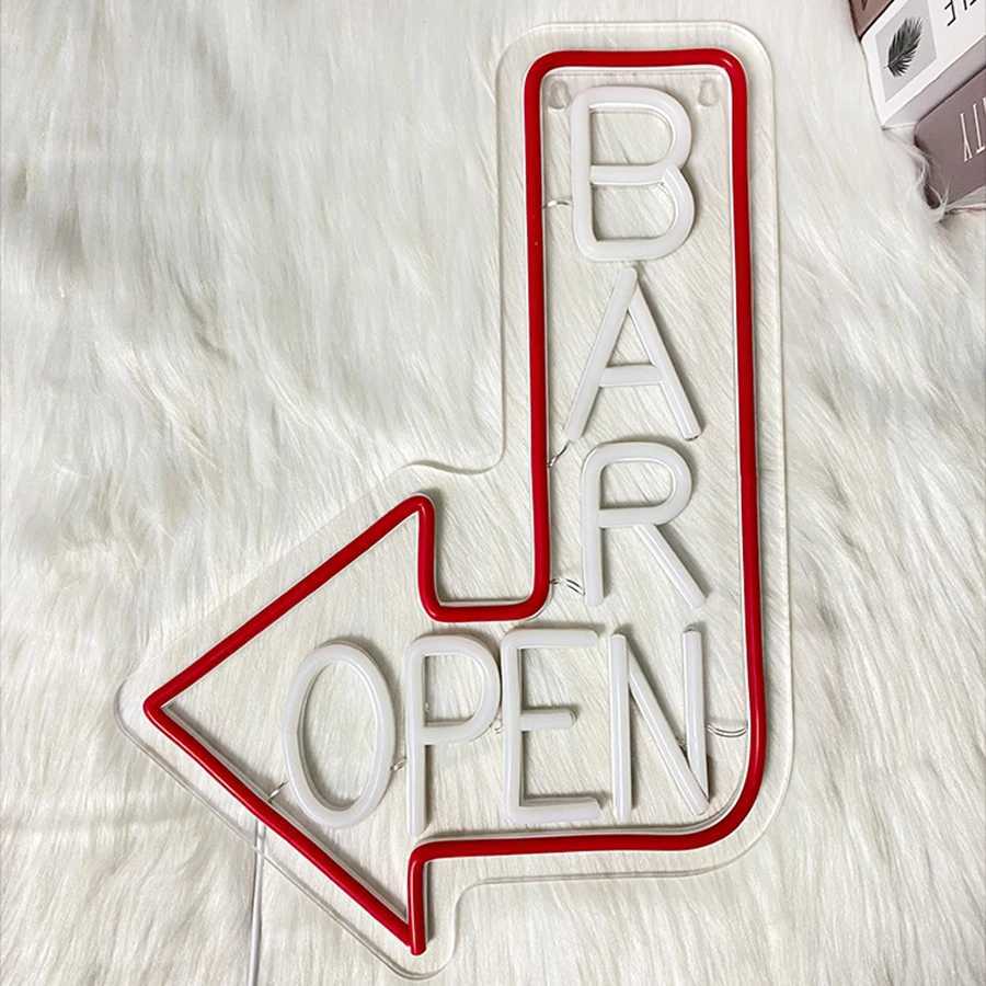 Bar Open Neon Sign Arrow LED Sign Used for Bar Door Wall Decoration USB Power Supply Restaurant Business Occasions Wall Lamp. XJ250602