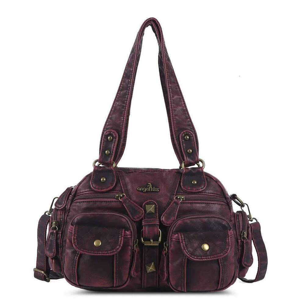 Handbag Women Small Handbags Satchel Top-Handle PU Bag Vintage Dumpling Pack Multi-Pockets Shoulder Bags