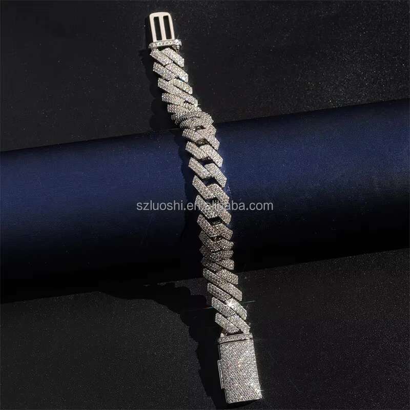 925 Sterling Silver Simulated Diamond 15mm Hip Hop Iced Out Chunky Miami Cuban Link Chain