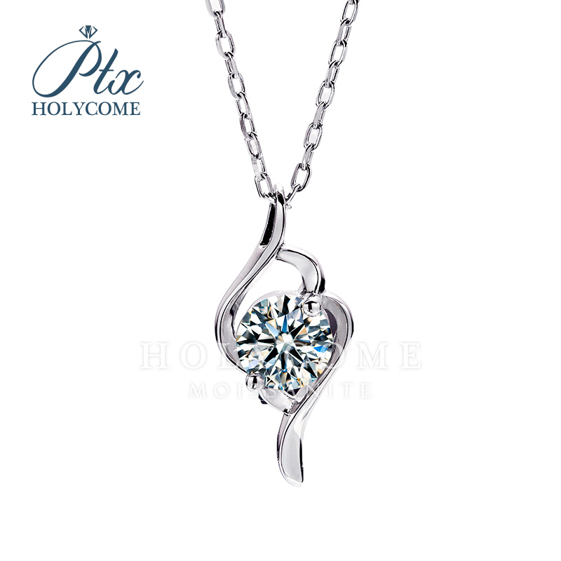 Wedding Anniversary Gift D Color VVS1 14K White Gold Plated 925 Sterling Silver Women Heart GRA 1CT Moissanite Diamond Pendant Necklace