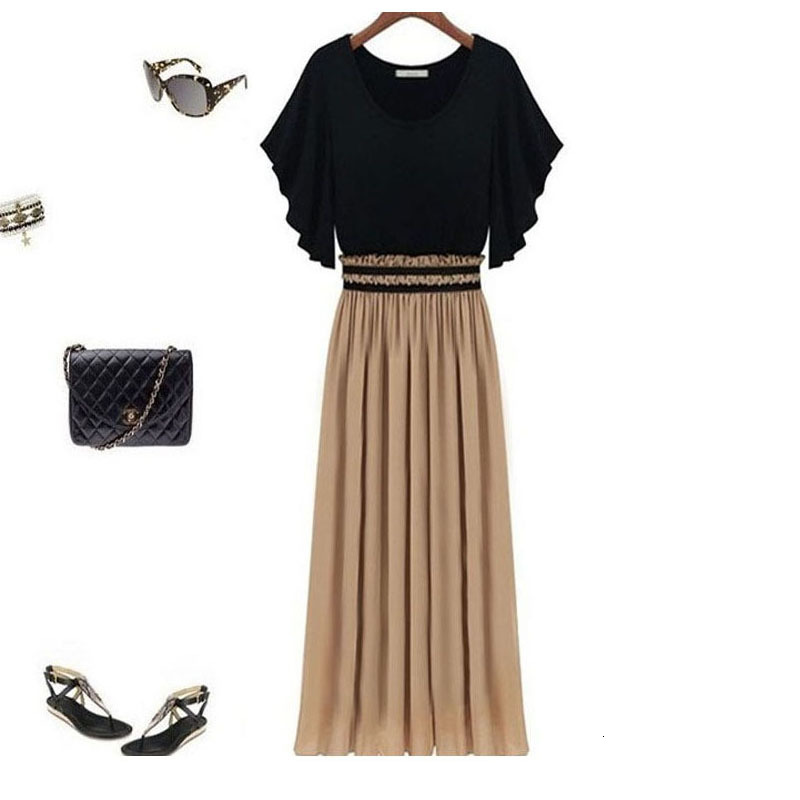 women's wear 2025 New Chiffon Patchwork Color Block Flared Plus Size Women's Dress