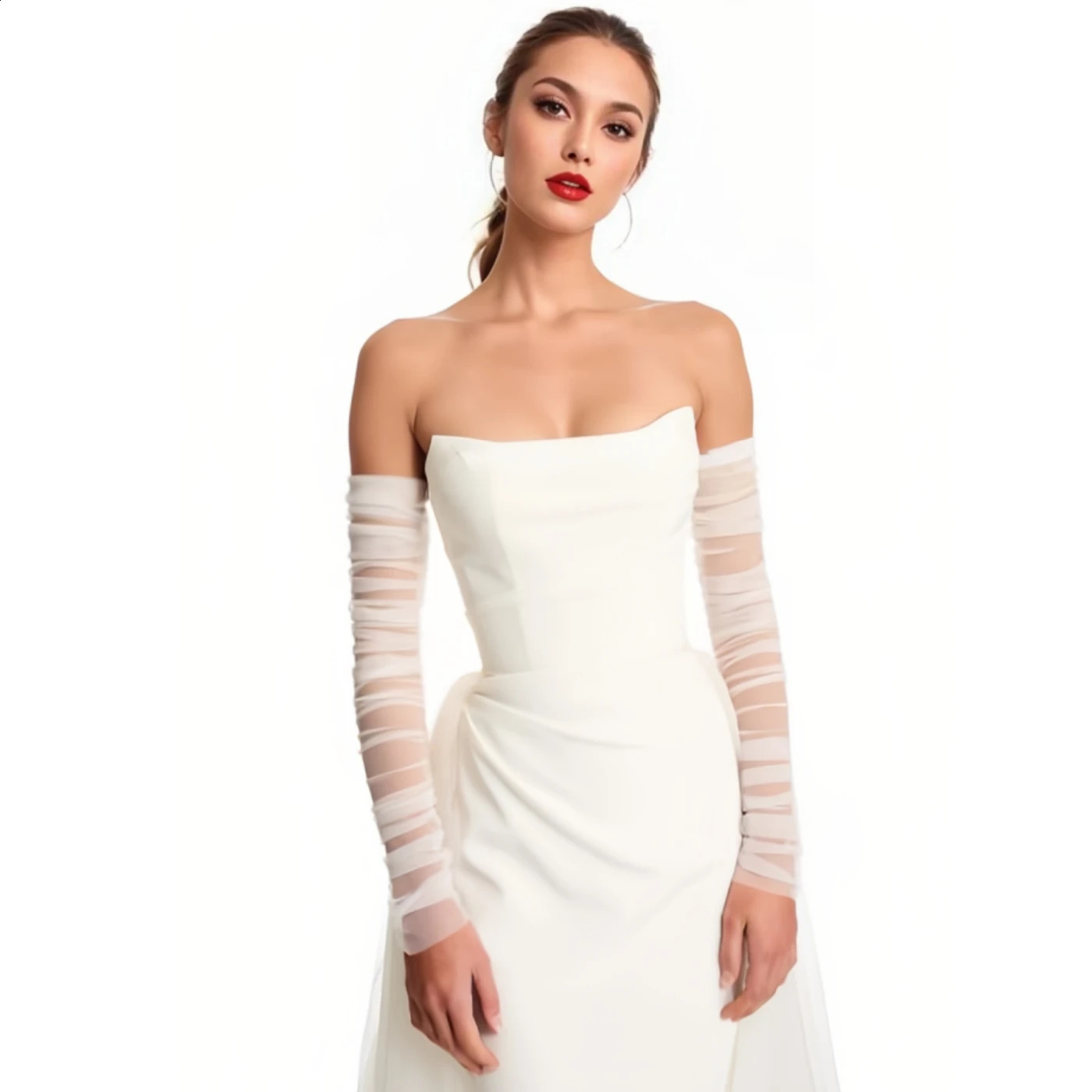 20A Wedding Dress Sleeves Attachment Accessory Womens Arm Sleeves Bridal Gloves Removable Bolero Soft Tulle Accessories Black 250530