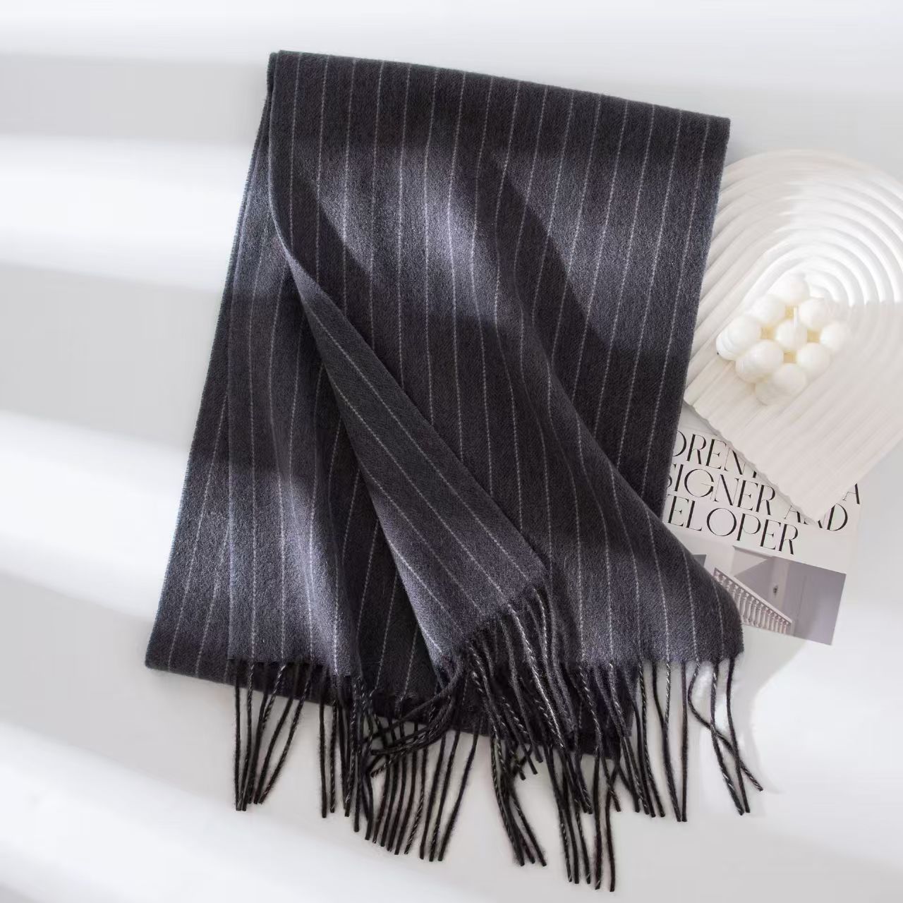 T869 wool scarf female striped autumn new product high-end long warm shawl thick neck