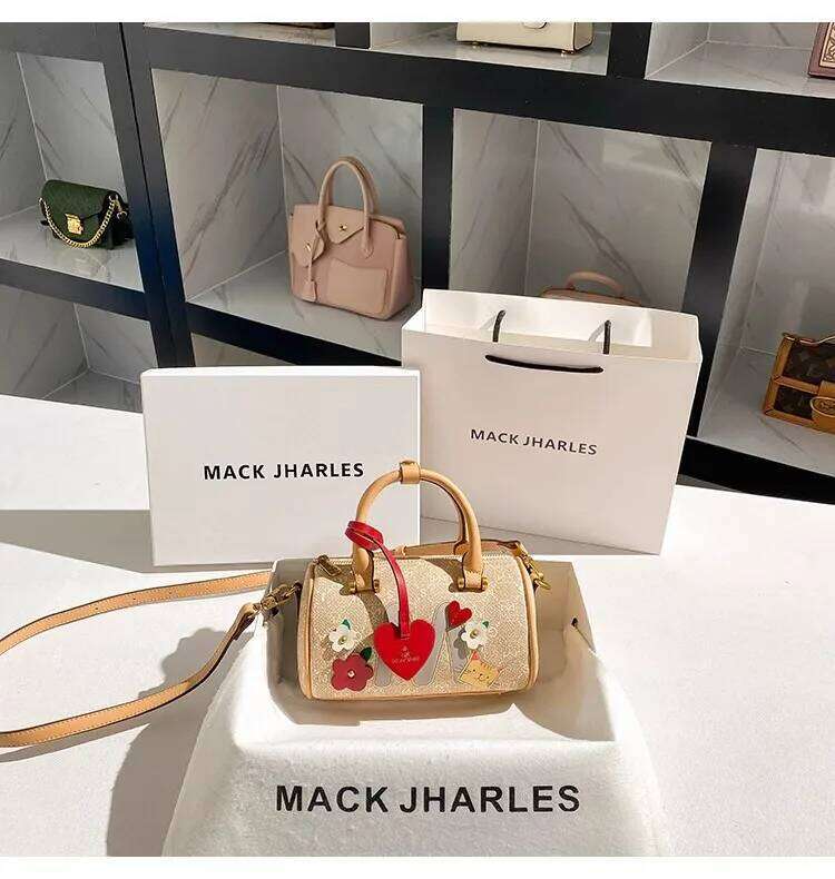 Fashion Appliques Floral Striped Pillow Textured Leather Letter Printing Women Handbag Lady Purse Shoulder Messenger Bag