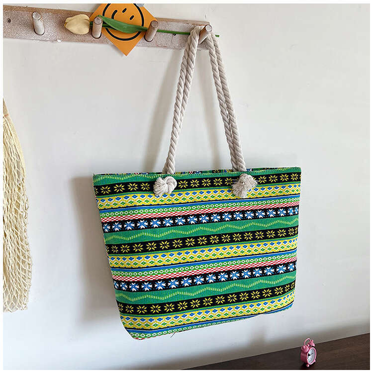 New Ethnic Style Canvas Single Shoulder Handbag Student Tutoring Casual Simple Large Women Hemp Rope Tote Bag