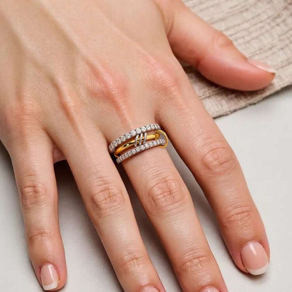 Same Style Interlocking Full Diamond Zircon Stacking Rings Two Colors Panyu Beautiful Polished Inlay