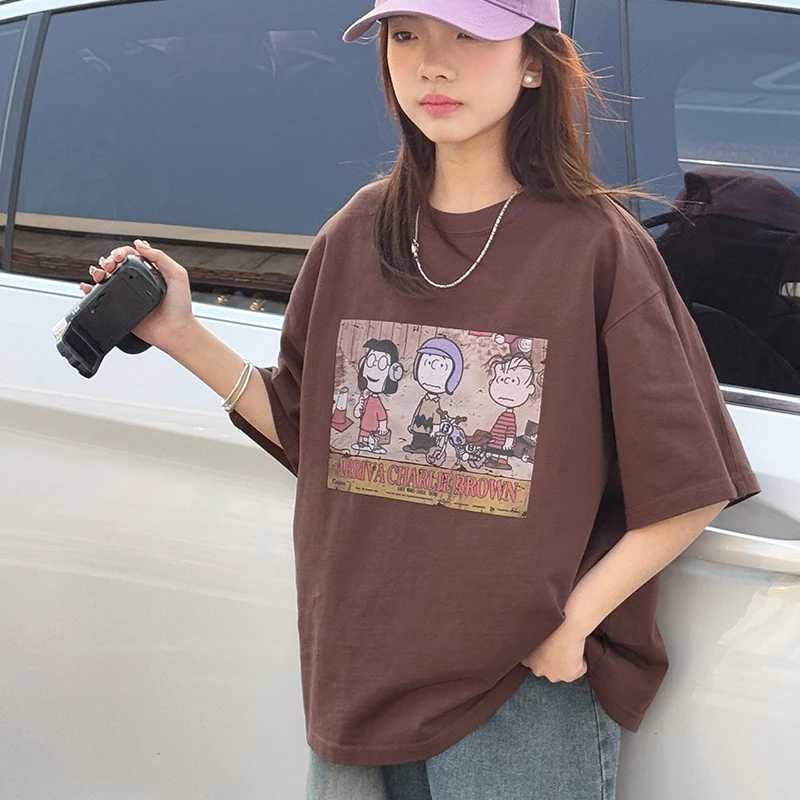 Girls Short Sleeve T-shirt 2025 Summer New Item Childrens American Retro Loose Top Girls Casual Base Shirt T250603