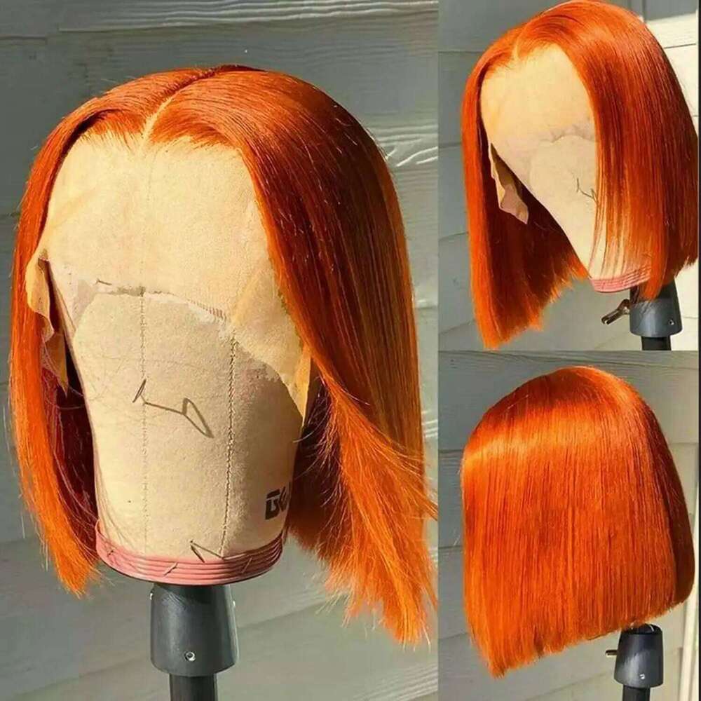 Short Ginger Orange Front Human Hair Wigs 350 Brazilian 10-16 Inch Straight Bob 13x6 Hd Lace Frontal Wig For Women