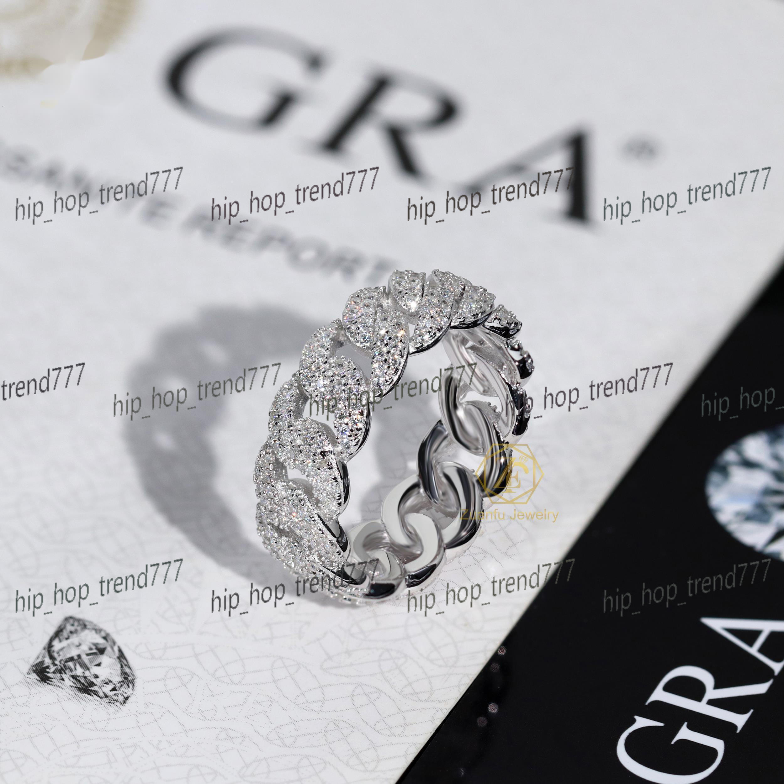 Factory Direct High Quality Hip Hop 7MM Two Rows 925 Sterling Silver VVS1 Moissanite Iced Out Cuban Ring