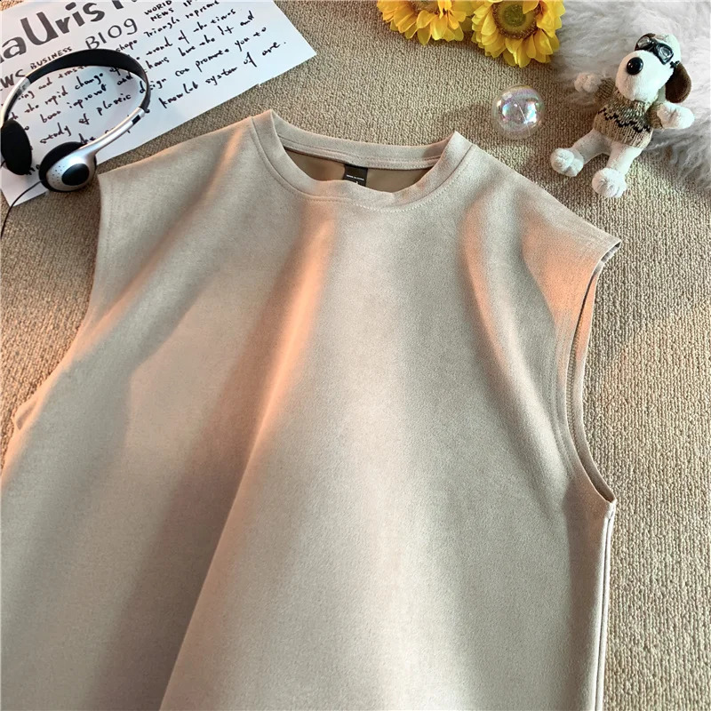 2024 Heavy Suede Vest Men Summer High End Feeling Ins Ruffian Handsome Casual Loose Sports Sleeveless Tshirt Mens Clothing 250527